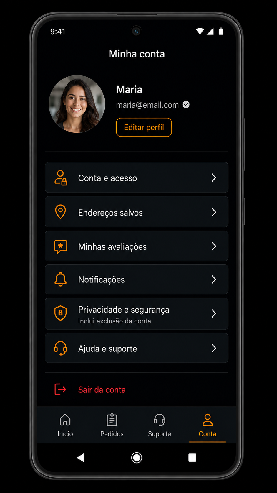 Tela de perfil do cliente no aplicativo ValorBH